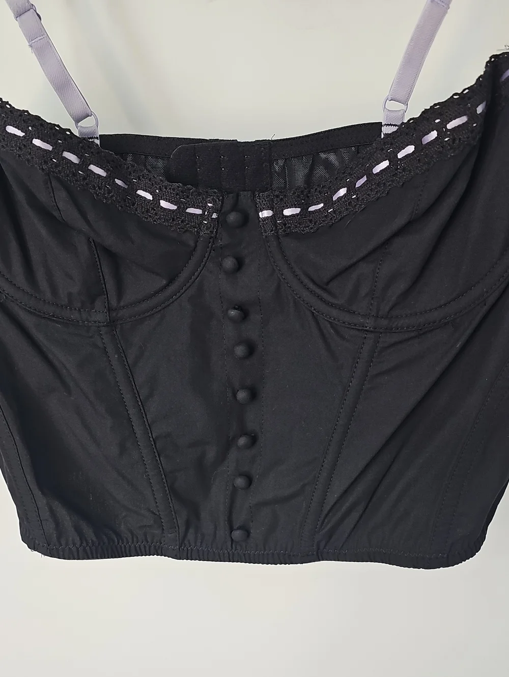 Urban Outfitters Black Bustier w Boning Lace-Trim & Lilac Straps Coquette Sexy